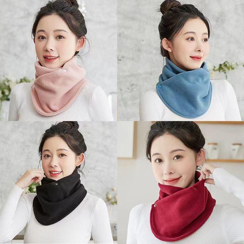 Classic Solid Color Snap Neck Scarf Thick Velvet Warm Cover Autumn Winter Riding Windproof Neckband For Outdoor Cold Protection
