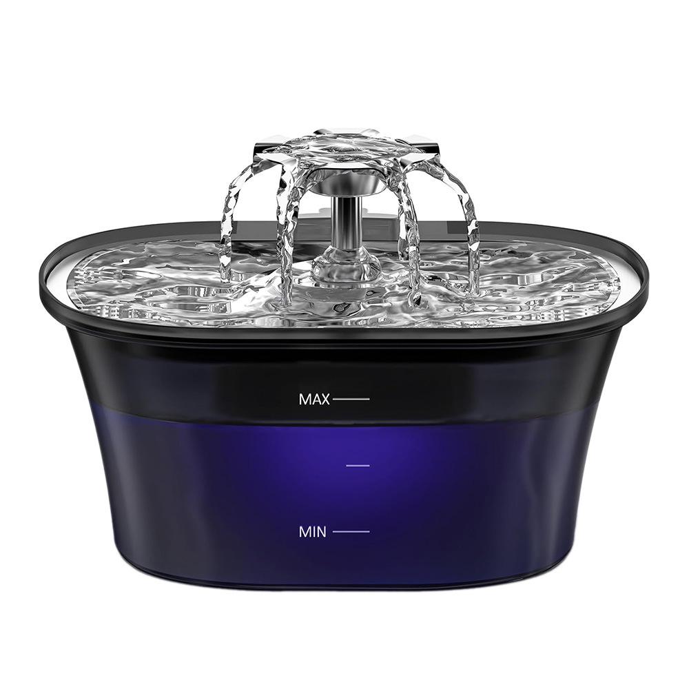 2.5L Stainless Steel Pet Water Fountain with LED Light & Flower Spout