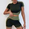 2024 Quick-Dry Women's Yoga & Running Two-Piece Set: Short-Sleeve Top & High-Waisted Seamless Fitness Shorts
