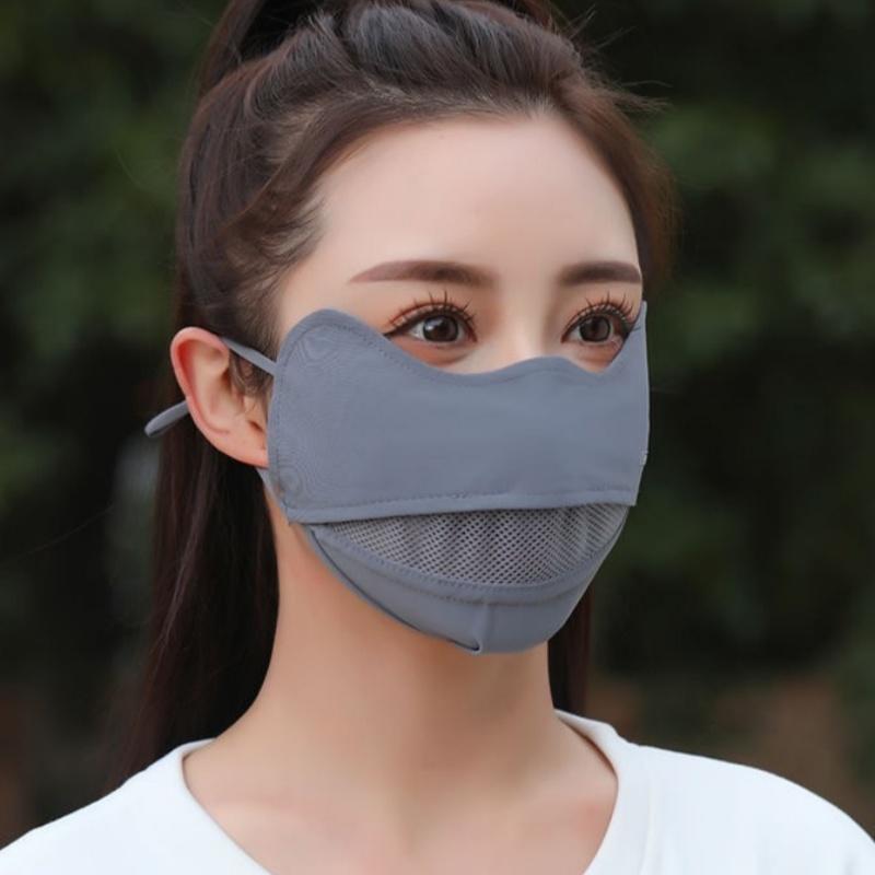 Ice Silky Sunscreen Mask Breathable Face Mask Solid Color Sun Protection Facial Cover For Women Cycling Outdoor Sports Use