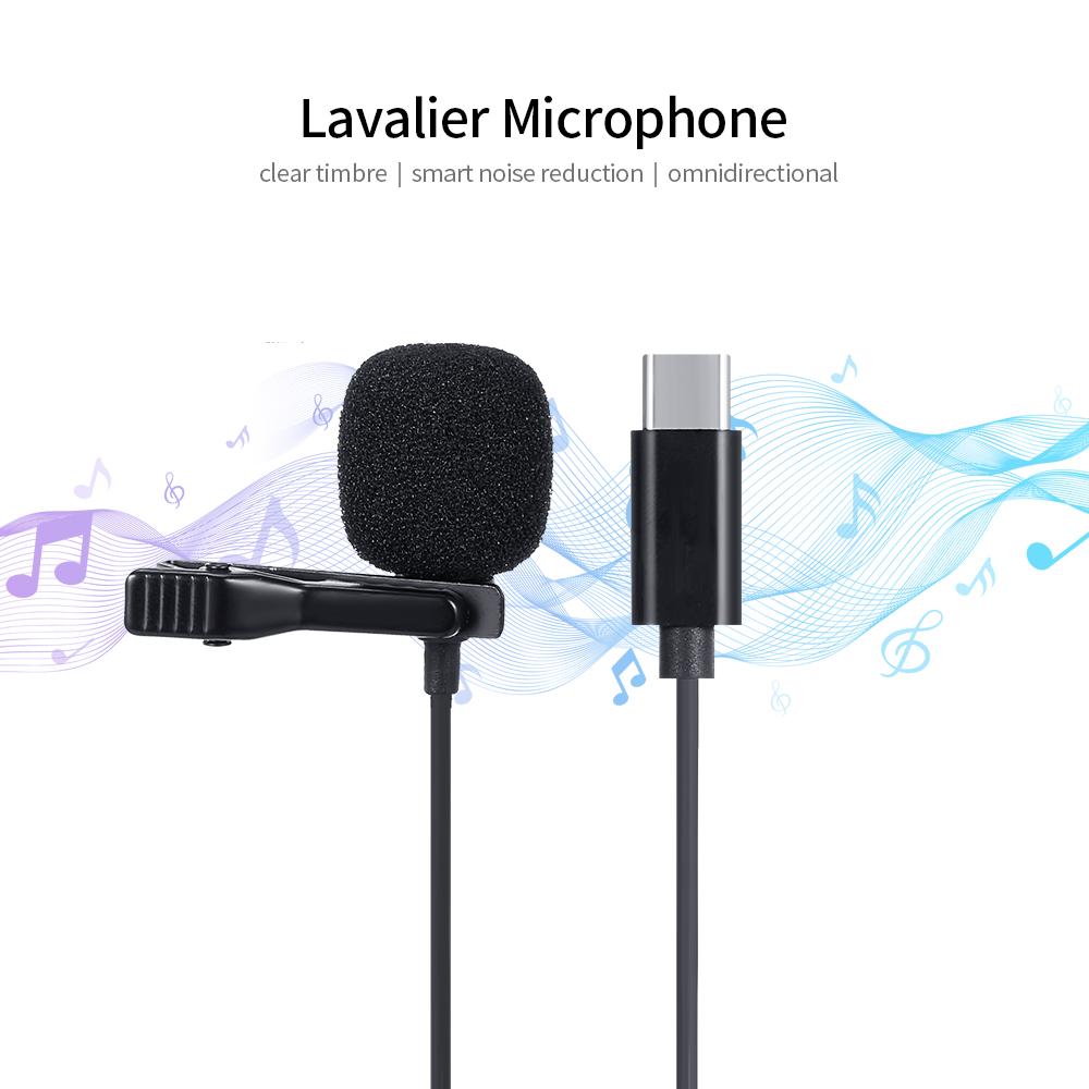 

C Lavalier Microphone, Lavalier Microphone Directional Condenser Type C Microphone for Sound Video Recording Black