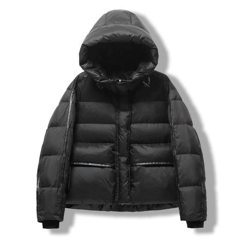 European trendy brand down jacket women's short model New Year's loose hooded thickened white duck down bread jacket winter coat