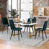 Dining Group: Rectangular Dining Table Marble Pattern + 4 Modern Upholstered Chairs with Backrest, Metal Frame, Velvet, Black & Grey