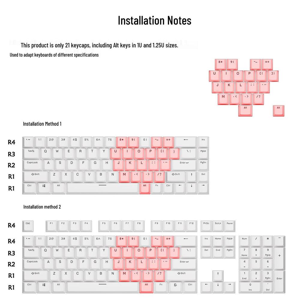 21-Key XVX Butterfly Translucent Pink & White Heart Keycaps for Magnetic Switch Keyboards