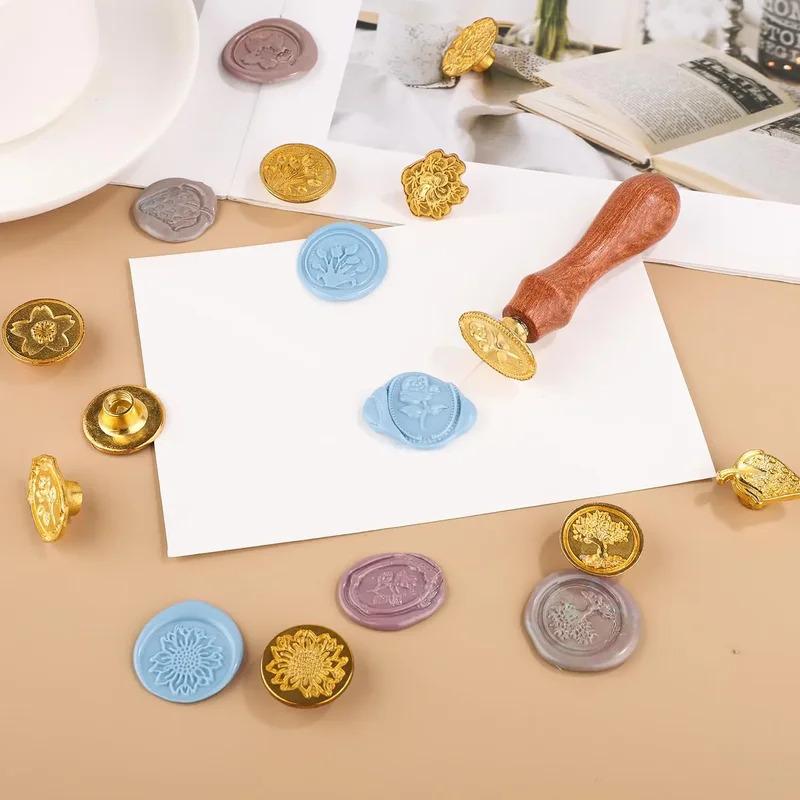 Wax Seal Kit with Wooden Handle for Envelopes Banquet Placemats, Various Sizes, Wishes, 10 /12Pieces