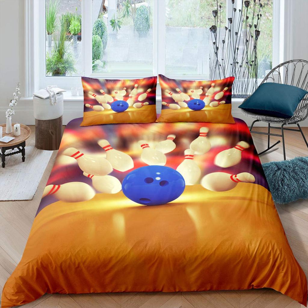 Bowling Soft Duvet Cover Polyester Sport Competion Comfortable Quilt Cover Sports Games Stary Sky Blue Line Beding Set Double Quen King-Sized