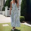 2024 Women's V-neck Print Sleeveless Tie-up Maxi Dress