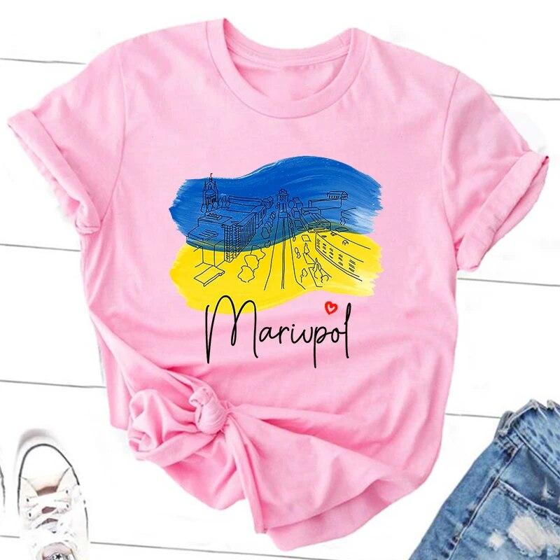 Mariupol Ukrayna T Shirt Streetweed Kadın Pamuklu Tişört Büyük Boy Ukrayna Tshirt Unisex Grafik Baskı Tshirt Femme Giyim Unisex