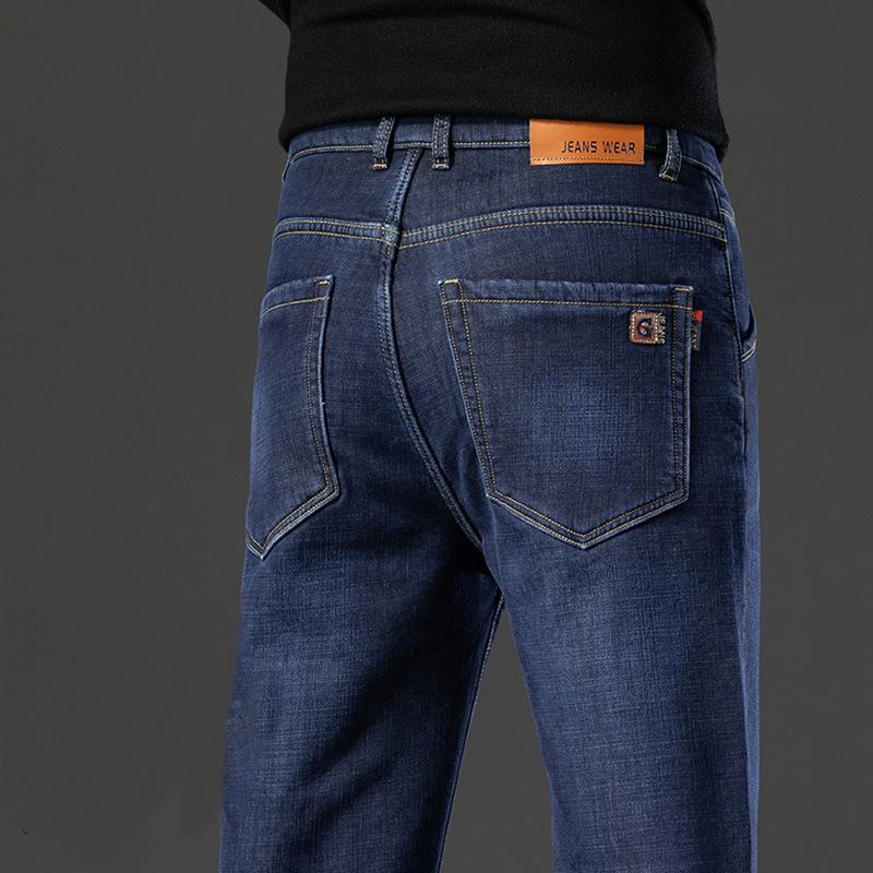 Autumn and winter new jeans straight loose business casual pants winter velvet thickened thermal pants