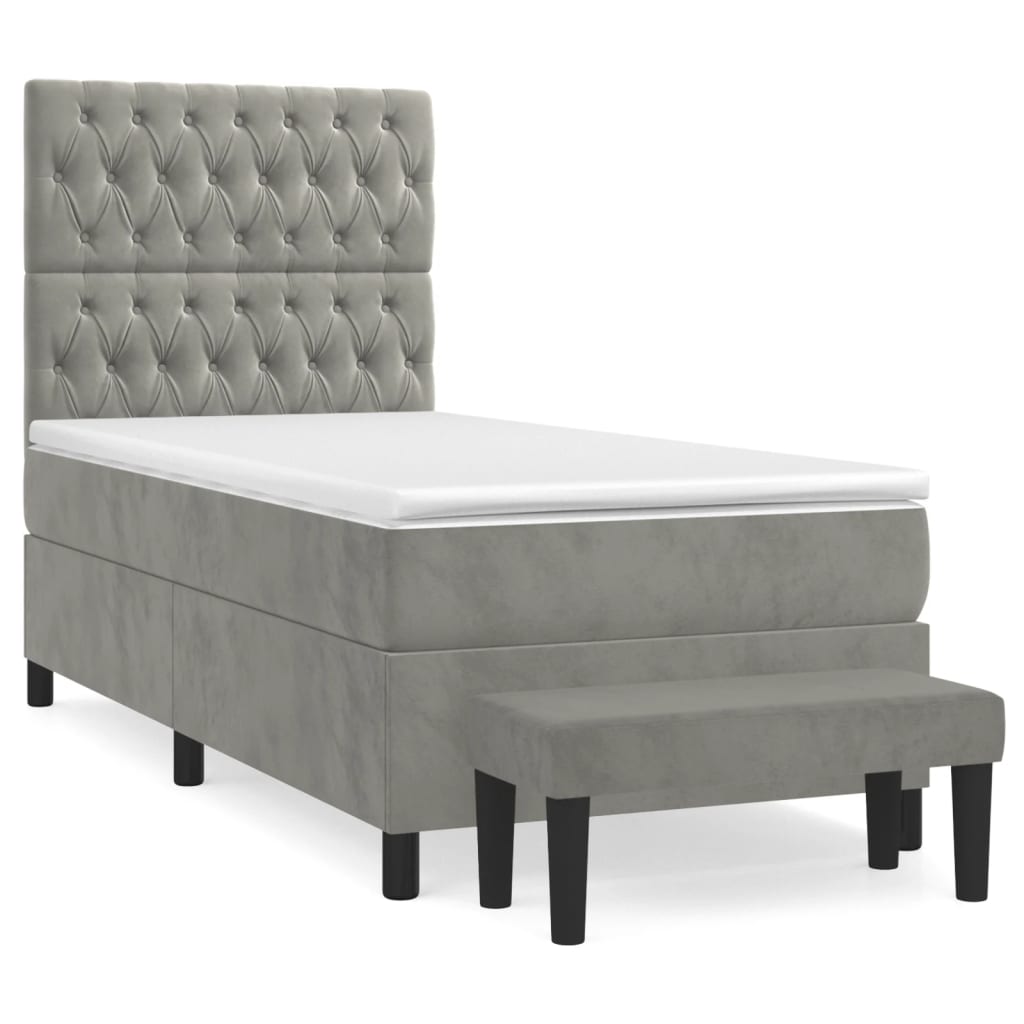 Vidaxl Letto Continentale Con Materasso, Grigio Chiaro, Velluto, 90X190 Cm