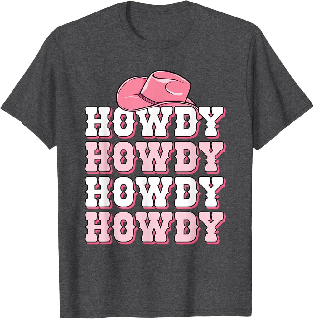 Howdy Pink Cowboy Hat Western Graphic Tee Soft Breathable Casual T-Shirt for Women
