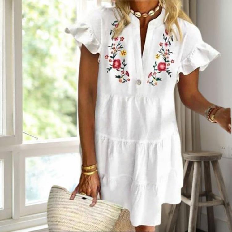 Vintage Print Party Dress Exquisite Pattern Womens Beach Clothing Polyester Dress Up Attractive