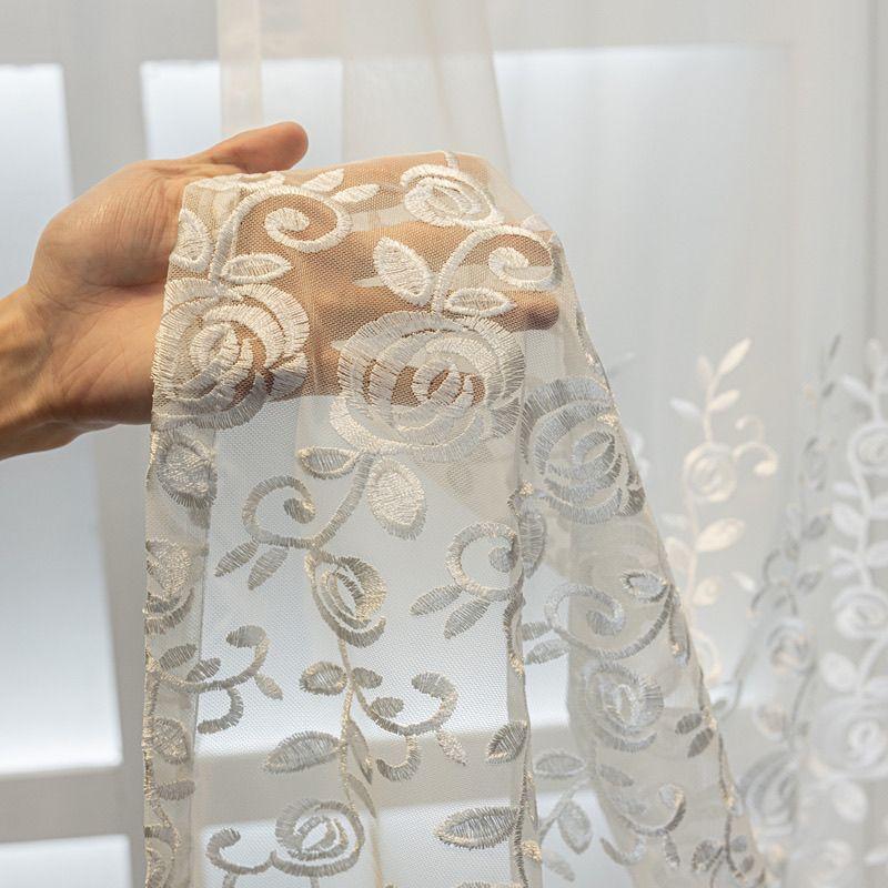 1PC White Embroidered Sheer Curtains Curtains for Living Dining Room Bedroom