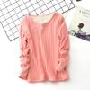 Thick Plus-Size Velvet-Lined Long-Sleeve Ribbed Cotton T-Shirt - Korean Style