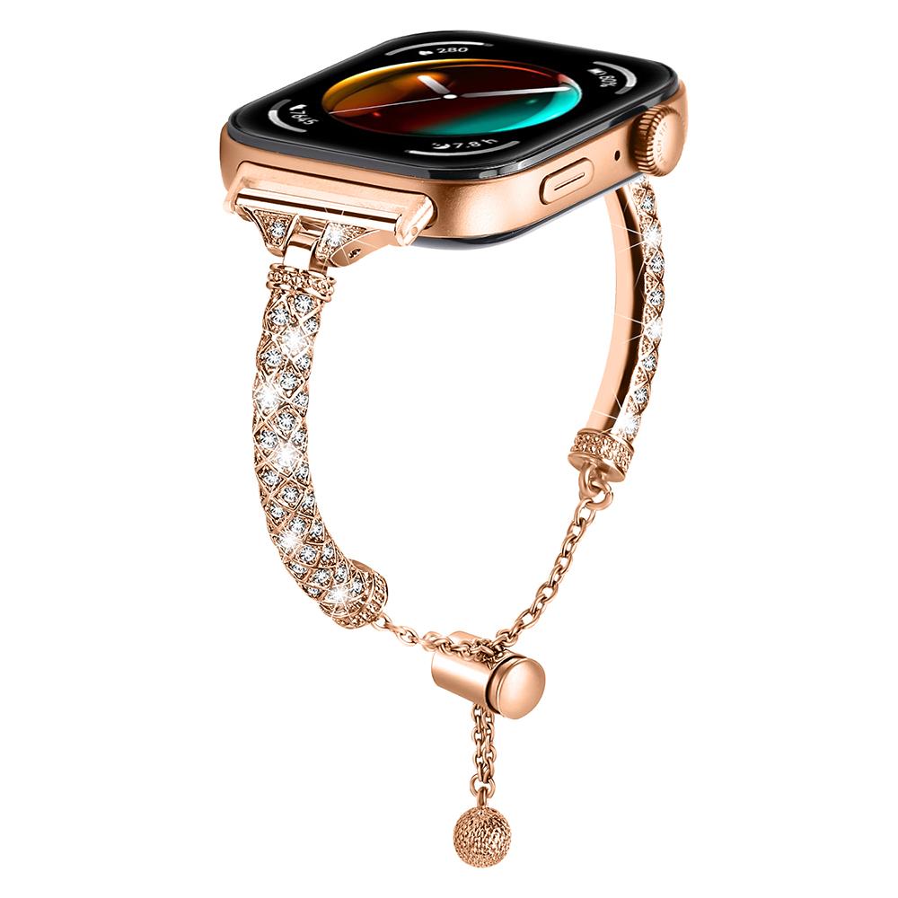 

For Huawei Watch Fit 3 Metal Band Rhinestones Decorated Bracelet Strap Rose Gold