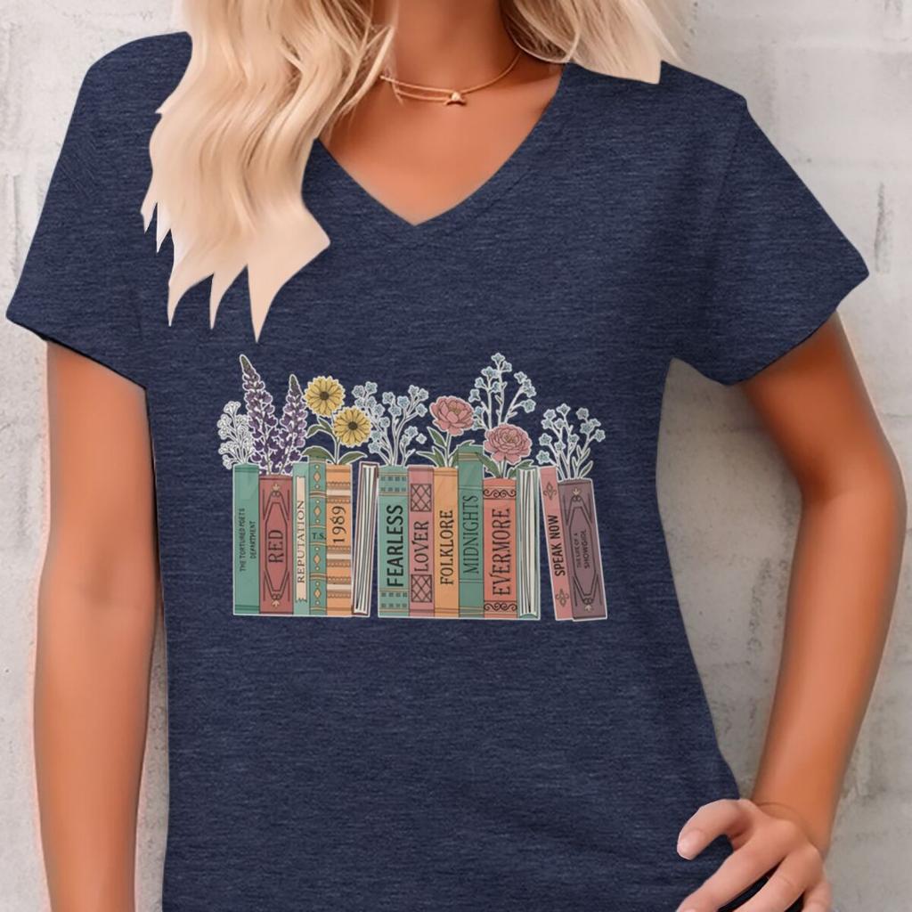 Women Tshirts Book Flowers Country Music Lover Shirt Vneck Short Sleeve Tee FeUnisex Book Lover Gifts Fashion Casual Tee Shirt