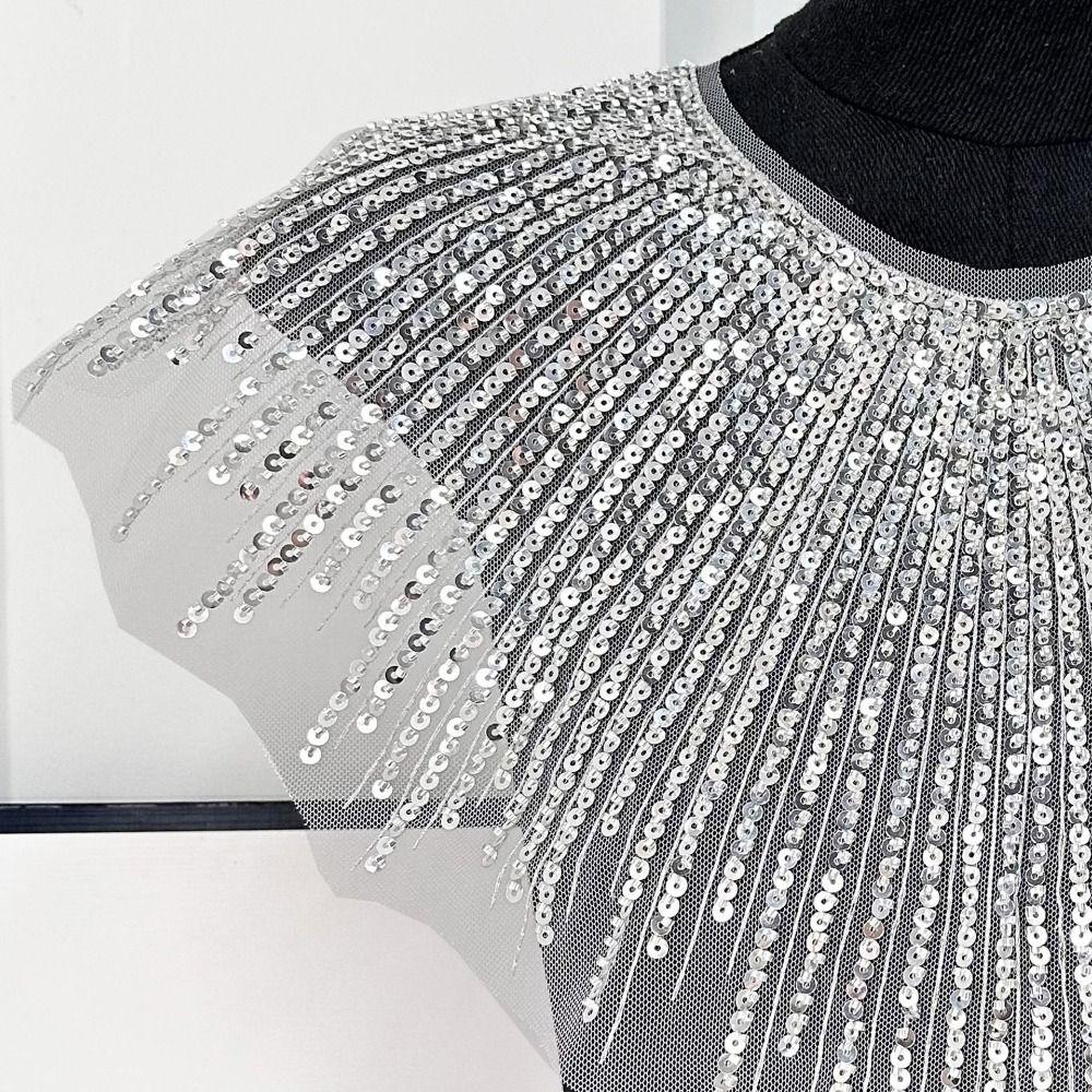 Glitzernde Pailletten Spitzenkragen Perlenbesetzte Applikation Ausschnitt Patch Aufnäher Spitzen-Ausschnitt Damenkleidung