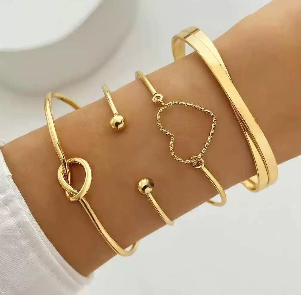 Exquisite Bracelet European and American Double Heart Metal Bracelet Set Women's High-grade Retro Geometric Six-piece Metal Bracelet