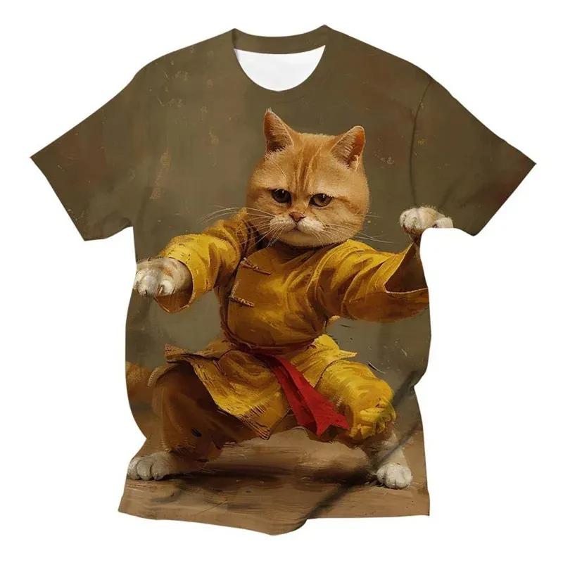 Kung Fu Cat 3D Print Graphic Kids Clothes Boy T-Shirt Fashion Casual Funny Animal Round Neck Short Sleeve Tops Girls Tee