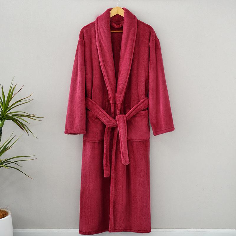 Couple's Thickened Coral Fleece Bathrobe - Autumn/Winter, Plus Velvet, Shawl Collar, Long Sleeve, Plus Size Homewear