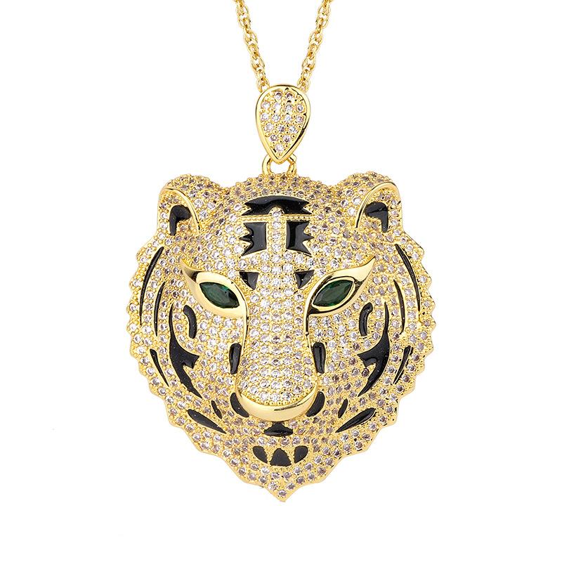 Jewelry Copper Bottom Gold-Plated Leopard Head Epoxy Luxury Inlaid Temperament Pendant Necklace Jewelry