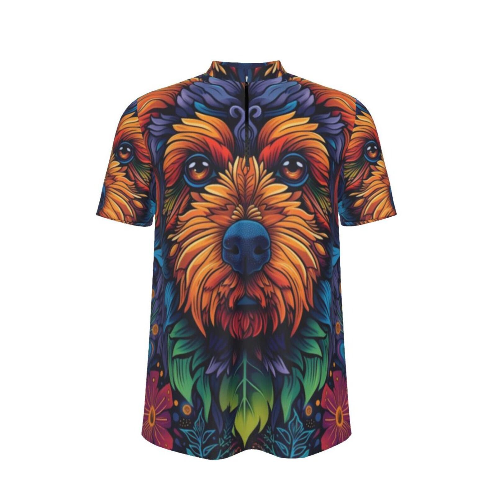Psychedelic Dog Art MTB Jersey: Quarter Zip Cycling Shirt M