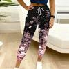 Summer Ladies Graffiti Flowers Printed Sweatpants Loose Fit Drawstring Joggers Elastic Cuff Daily Casual Pants