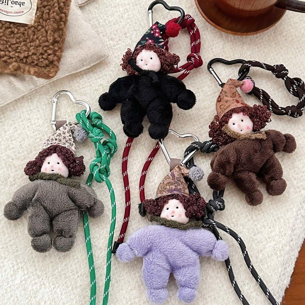 Decoration Plush Curly Hair Doll Keychain Car Keyring Creative Stuffed Plush Dolls  Unisex