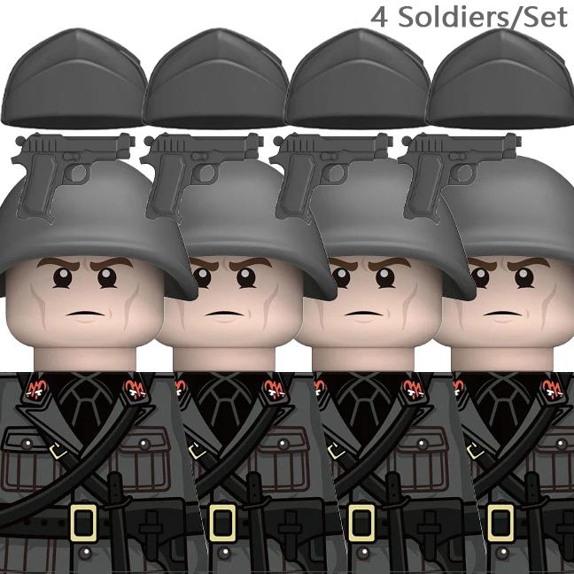 MOC WK2 Italienische Soldaten Figuren Bausteine Italien Armee Infanterie Offizier Waffen Pistole Umhang Helme Panzerkanone Steine Spielzeug