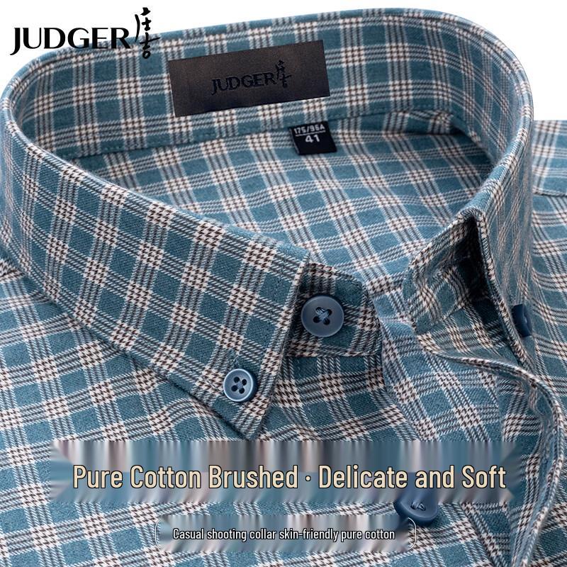 Zhuangji Men s Brushed Cotton Long-Sleeve Plaid Shirt 180/104A
