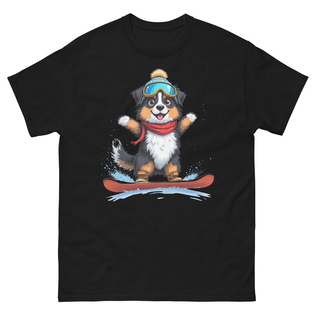 Australian Shepherd Dog Snowboarding Fun Snowboard Design T-Shirt