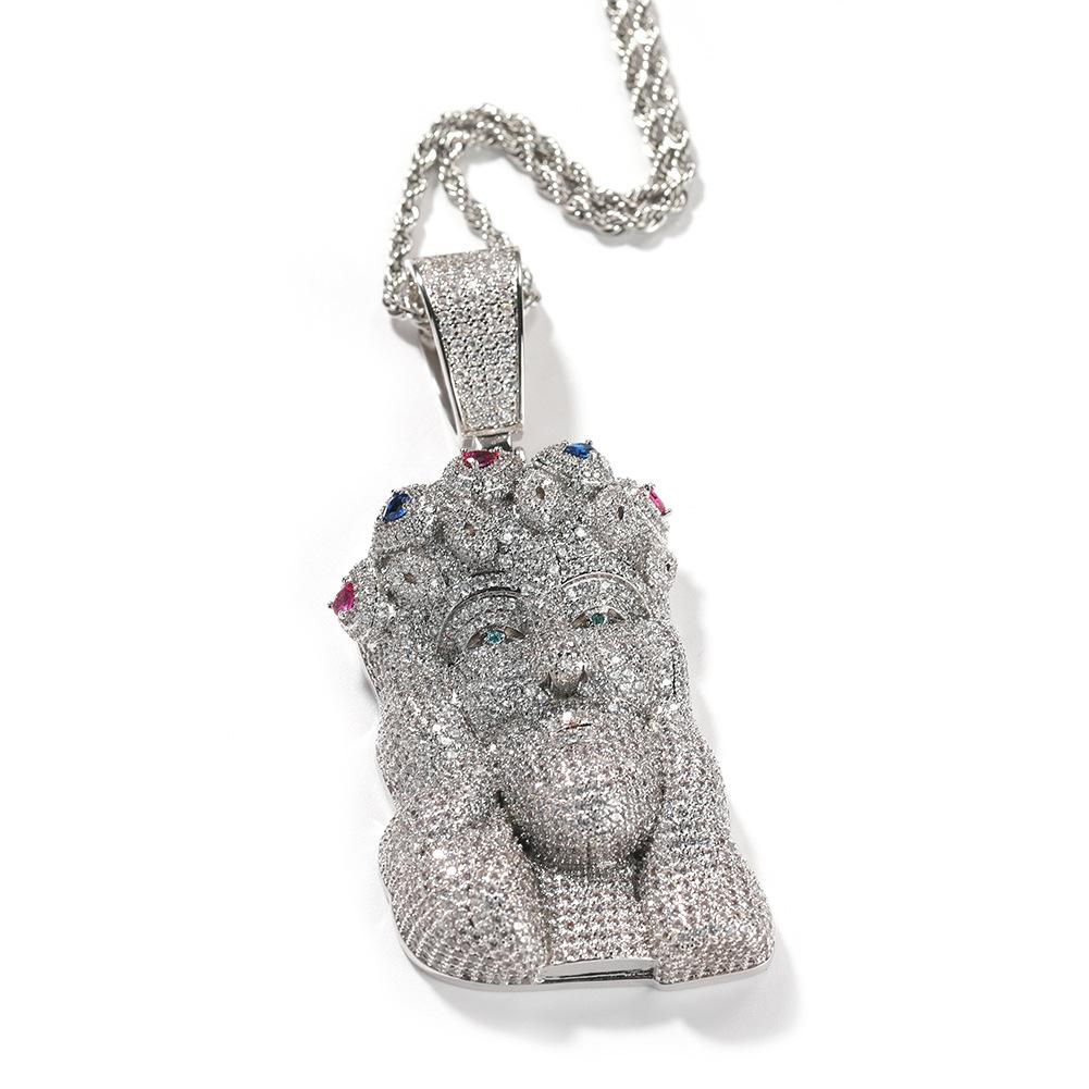 Fashion Hip Hop Diamond Portrait Pendant Necklace Men's Personality Sweater Chain Night Club Men
