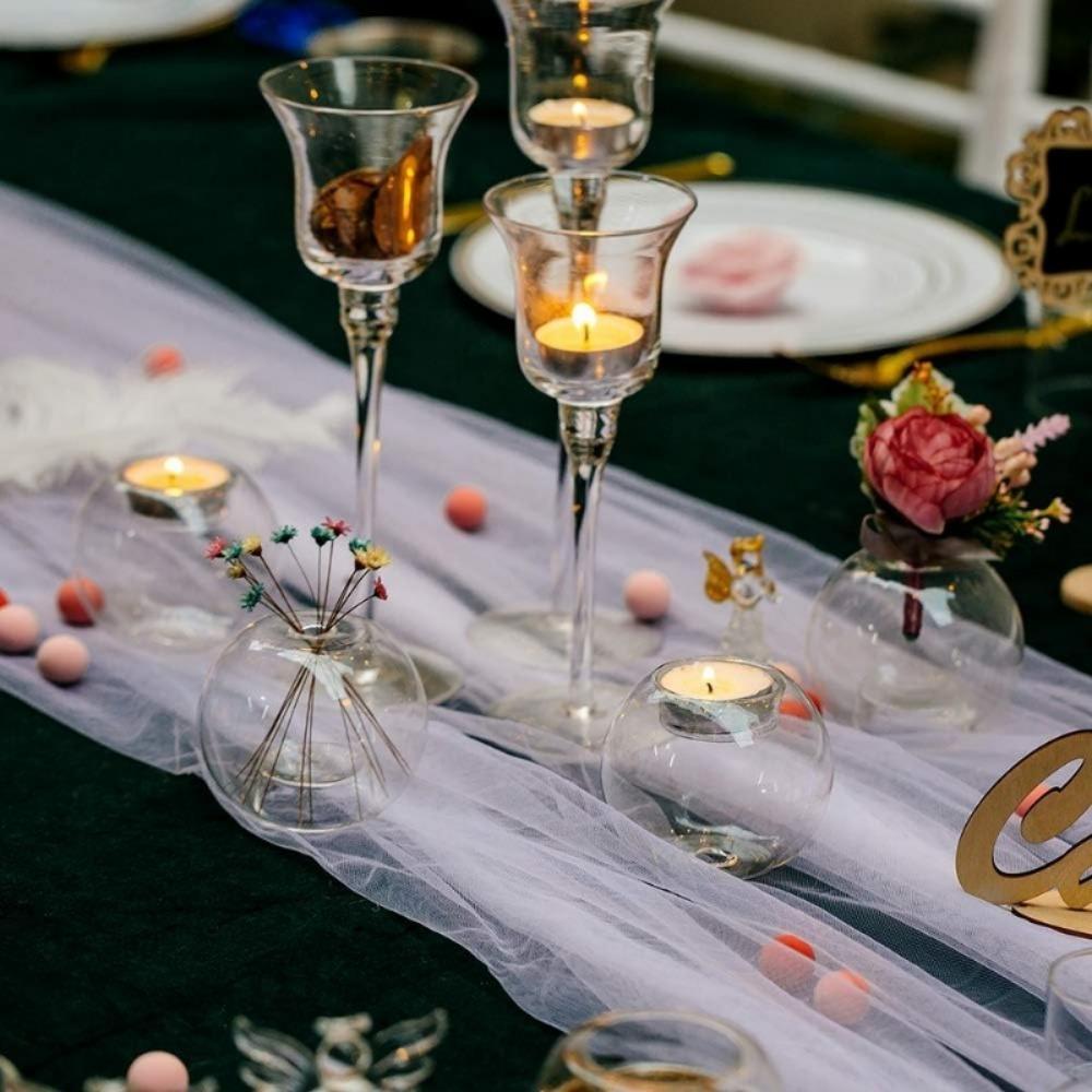 3/6/12PcsTransparent Round Hollow Glass Candle Holder Christmas Wedding Banquet Bar Party Wax Holder Candlesticks Home Decoratio