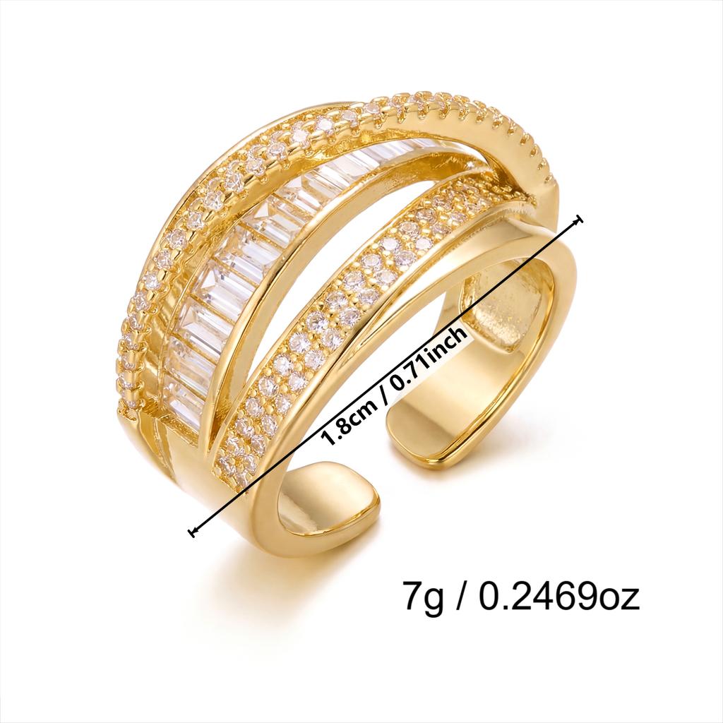Classic Gold Color Wide Opening Ring for Women Luxury Bright Zirconia Adjustable Finger Ring Engagement Wedding Jewelry Gift