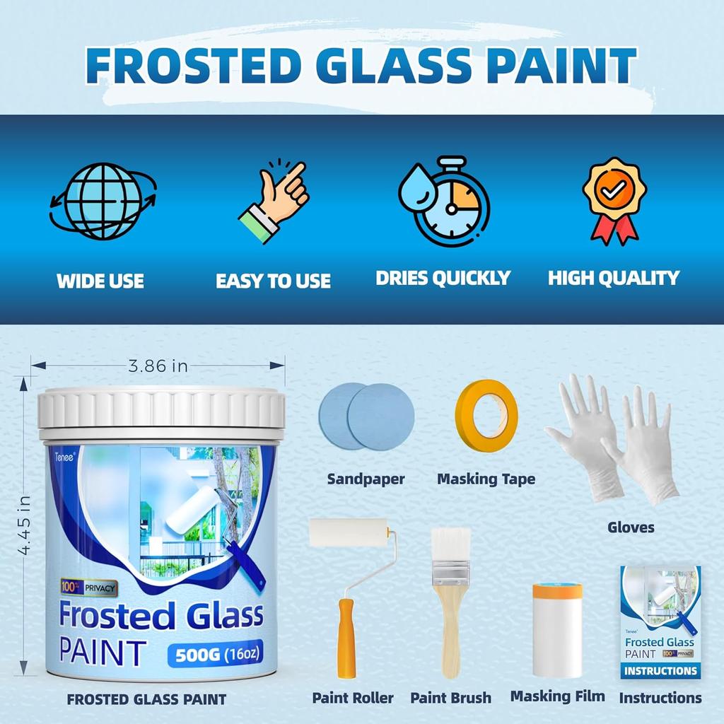 Frosted Glass Paint for Window 16oz & Waterproof Window Privacy Paint 500g, Frosted Glass Window Film, UV Resistant Frosted Glass Spray for Glass