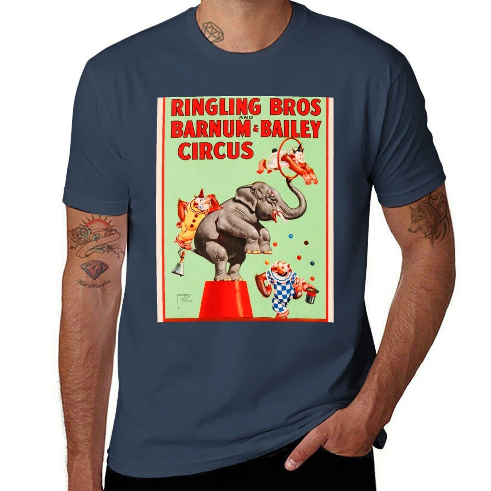 Ringling Bros Barnum  Bailey CIRCUS ACROBATIC WILD ANIMALS Show Lithograph Poster TShirt Performance Workout Short Sleeve Tee S