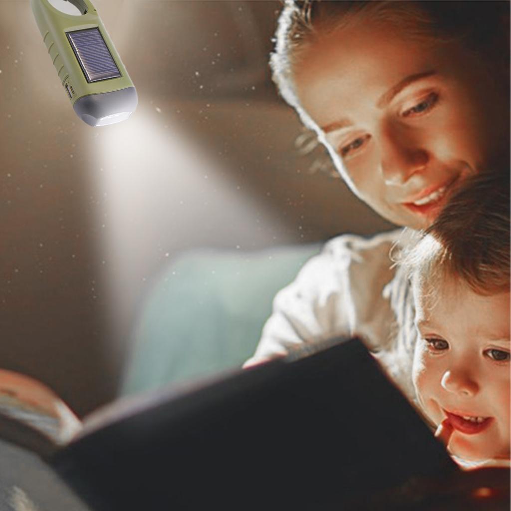 1/2pcs Solar Powered Flashlight USB Charging Hand-cranked Emergency Power Bank Clip Emergency Flashlight LED for Outdoor Camping