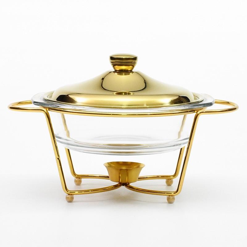 2.0L Large Capacity Round Glass Dining Stove Hotel Restaurant Food Heater Buffet Alcohol Heating Pot