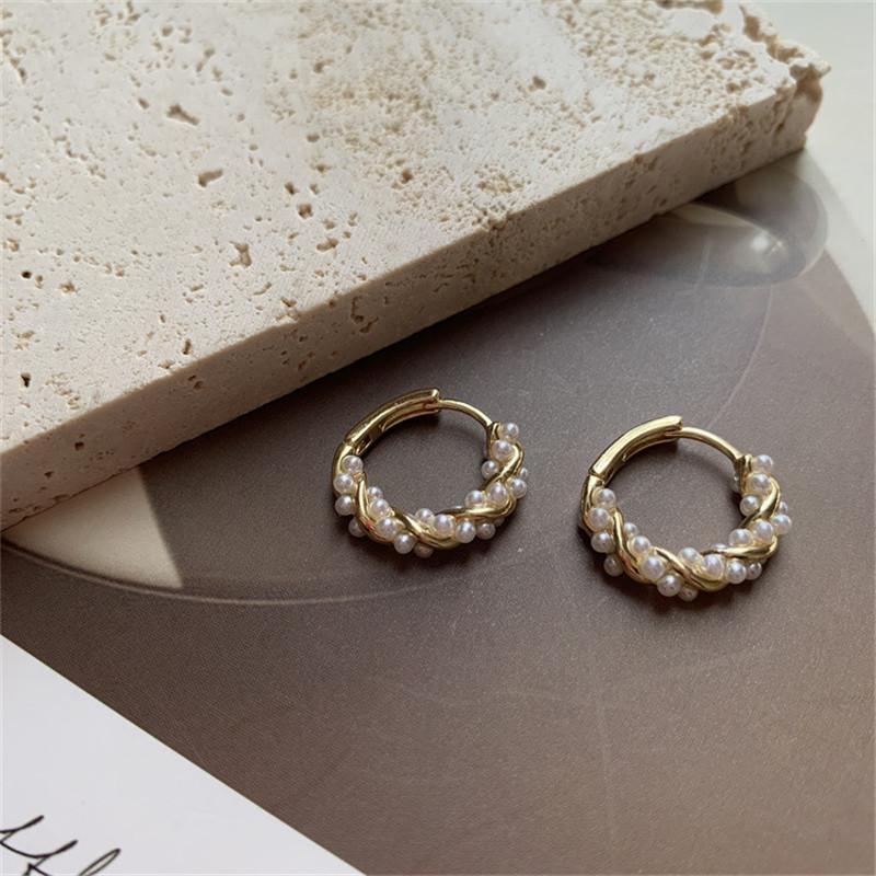 925 Sterling Silver Korean Light Luxury Pearl Hoop Earrings for Women Temperament Wedding Party Jewelry Accessories