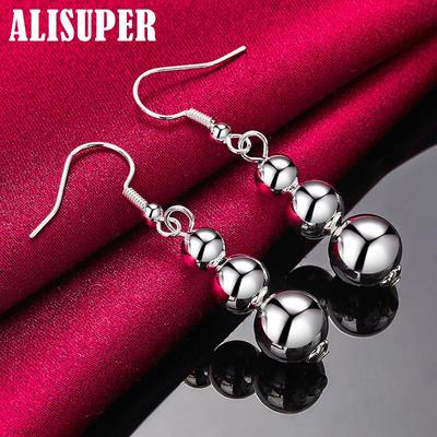 925 Sterling Silver 6 8 10mm Hollow Bead Ball Drop Earrings Jewelry