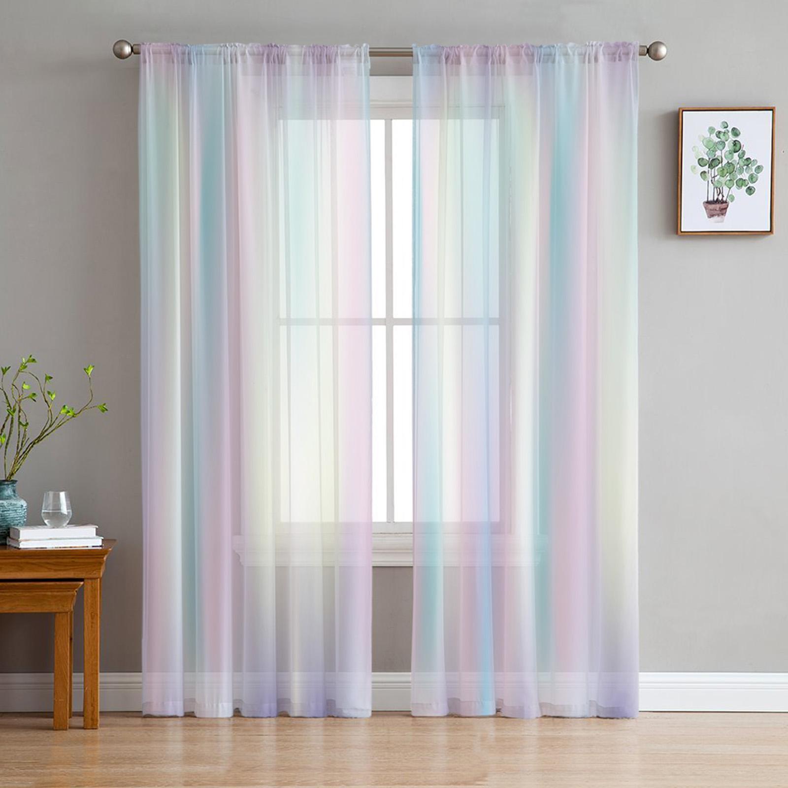 2 panelen Snoep Regenboog Strepen Transparante Vitrage Gordijnen voor Woonkamer Bedrukt Tule Raamopening Gordijn Luxe Huis Balkon Ruimte Decoratie Gordijnen W50H160(CM)x2&Grommet Top