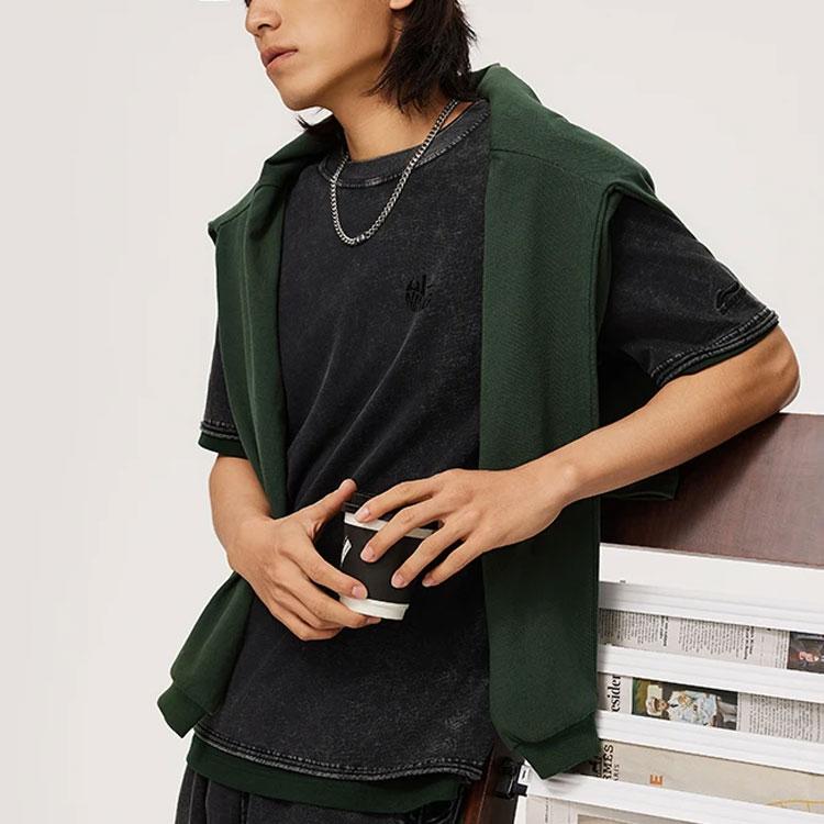 Li Ning Sports Lifestyle Series Solid Color Round Neck Comfortable Pullover Short Sleeve T-Shirt Men Tops Black AHSU311-3