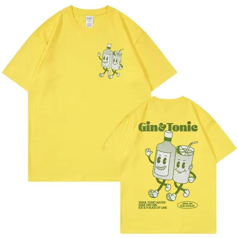 Cotton Cartoon Beverage Bottle Pattern Fun And Fashionable Oversize Hip-hop Street Style 2024 Summer Unisex Short Sleeved Tees