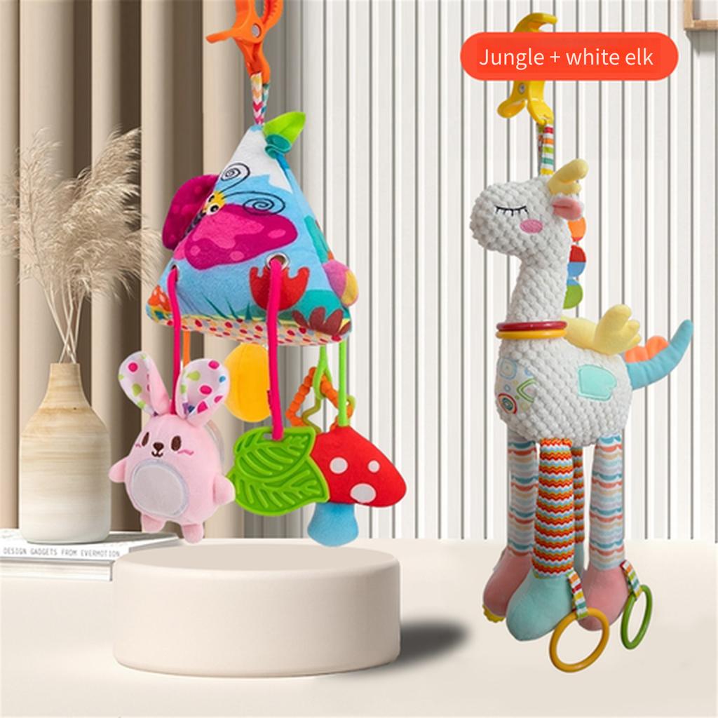Pull String Baby Rattle Toy, Stroller Hanging Pendant, Sensory Grasp Training Toy, Car Seat Hanging Soothing Toy for Newborn Infant 0‑12 Months