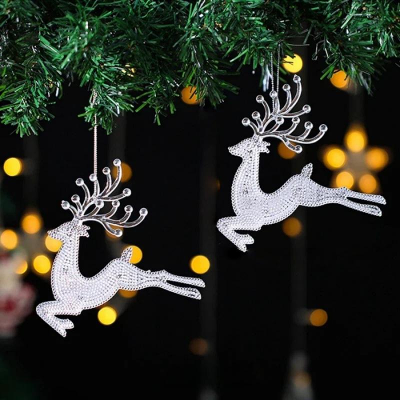 4pcsChristmas Tree Reindeer Hanging Decoration Transparent Cute Little Deer Christmas Window Home Party Garland Decoration Acryl