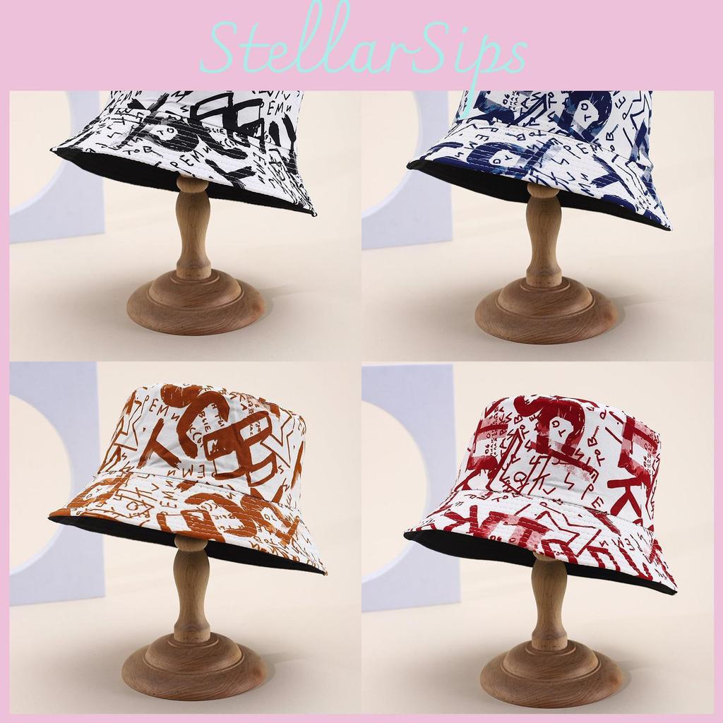 Blend Summer Cotton Fisherman Hat Letter Print Wide Brim Sun Protection Wind