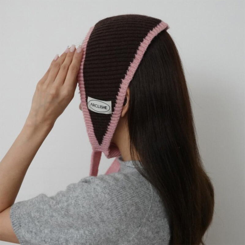 

Women s color block knit earmuffs triangle winter earmuffs ivory