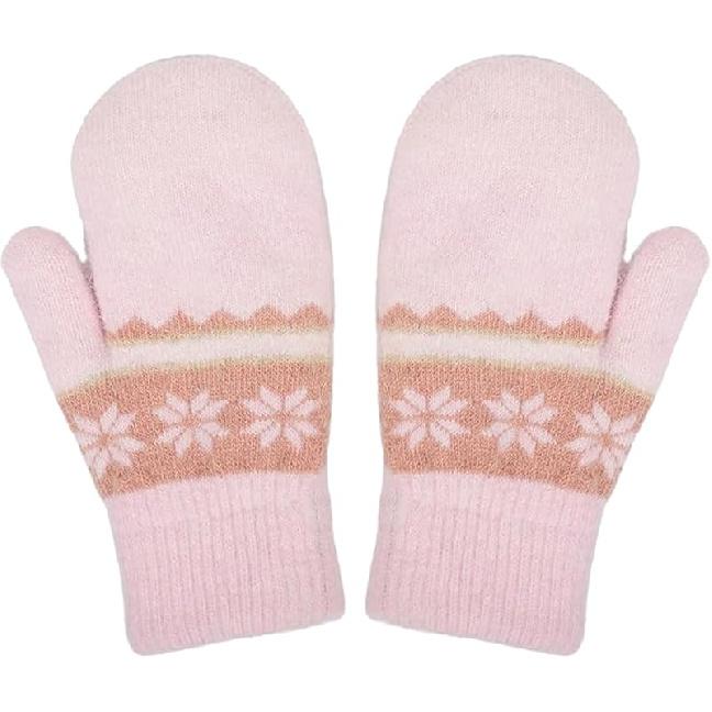 Toddlers Stretchy-Winter-Knit-Mittens Girls-Boys Soft-Warm-Snowflake Outdoor-Gloves for 5-10Years розовый