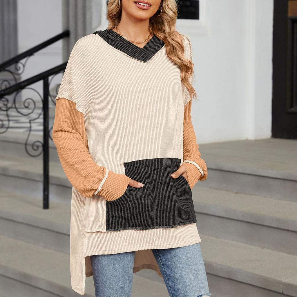 Women's Fashion Autumn And Winter Colorblock Pullover Long Sleeve Hoodie Top