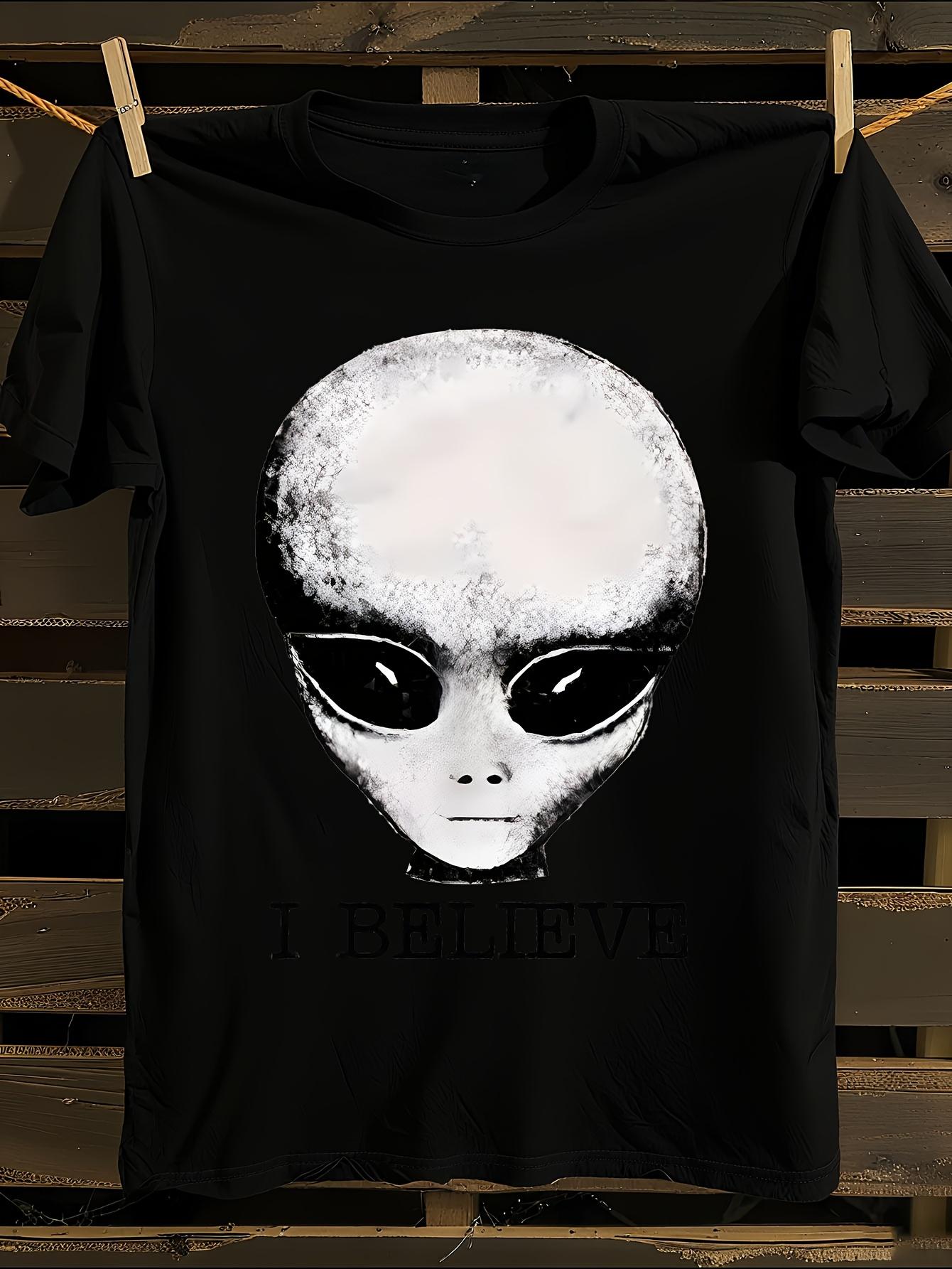 I Believe 910 Alien Face and I BELIEVE Print Retro T-shirt L